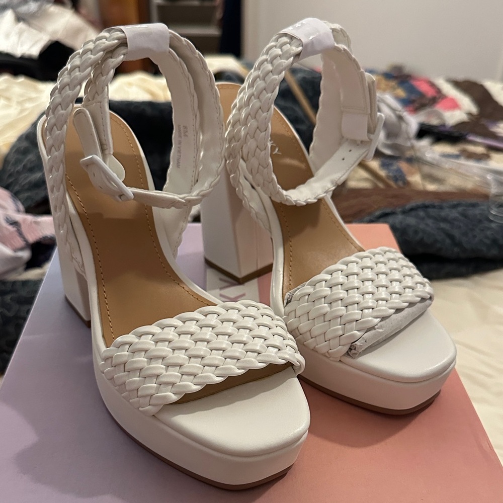 Chic White Braided Women's Heels